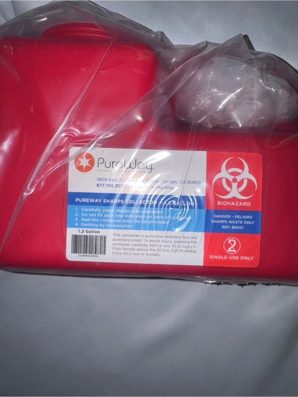 PureWay Red Sharps Disposal Container - Handheld 1.2 Gallon